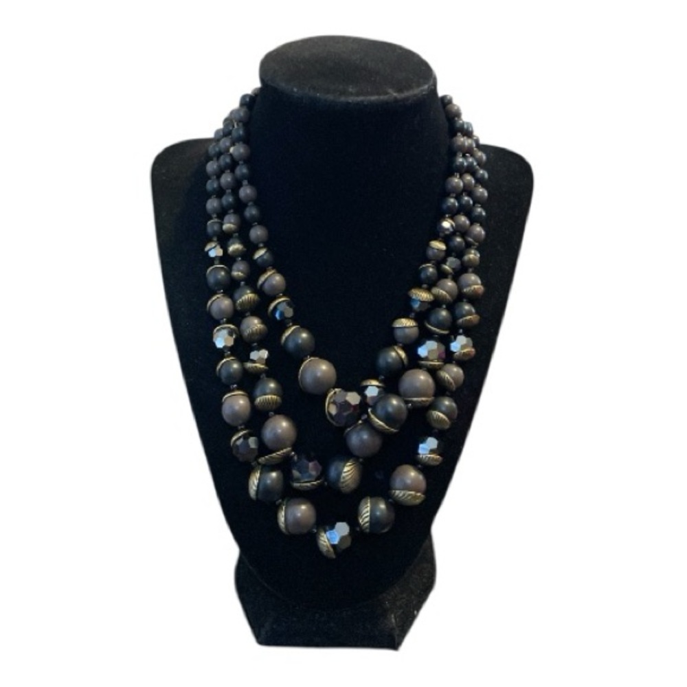 Vintage Acorn Chocolate Brown & Black Chunky Statement Necklace